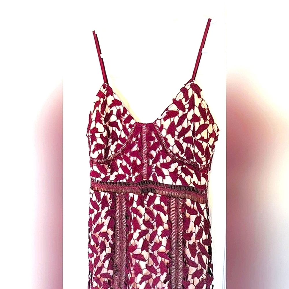 NWOT Charlotte Russe Burgundy Embroidered Lace Midi Cocktail Slip Dress